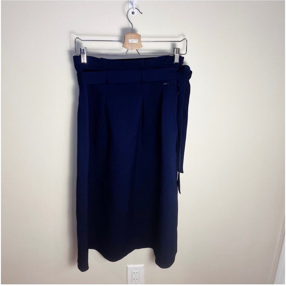 Armani Exchange Skirt Womens 4 Navy Blue A-Line Midi High Waist Tie Belt Pleated - Picture 8 of 10